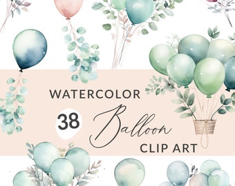 Watercolor Clipart Balloons, Watercolor Balloon Clip Art, Watercolor Balloons Clip Art Pack, INSTANT DOWNLOAD