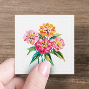 Watercolor Zinnia Bouquet Art, Vibrant Pink Yellow Orange Floral Painting, Botanical Garden Flowers, Spring Summer Decor, Flower Lover Gift