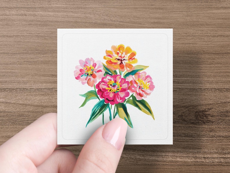 Watercolor Zinnia Bouquet Art, Vibrant Pink Yellow Orange Floral Painting, Botanical Garden Flowers, Spring Summer Decor, Flower Lover Gift