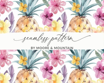Tropical Fruit Seamless Background Hawaiian Pineapple PNG File For Textile Design, Trendy Pineapple Background Digital Paper File