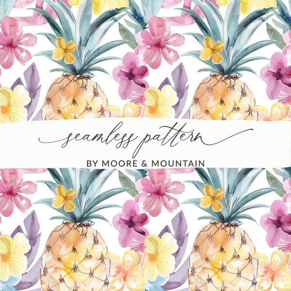 Tropical Fruit Seamless Background Hawaiian Pineapple PNG File For Textile Design, Trendy Pineapple Background Digital Paper File