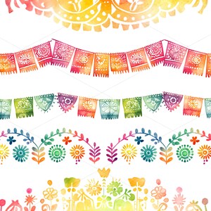 May include: A set of four watercolour borders featuring colourful floral and geometric designs. The borders are perfect for adding a festive touch to any project.