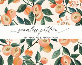 Seamless Peaches Pattern Repeating Summer Pattern, Summer Peaches Pattern Digital Paper Background Peaches