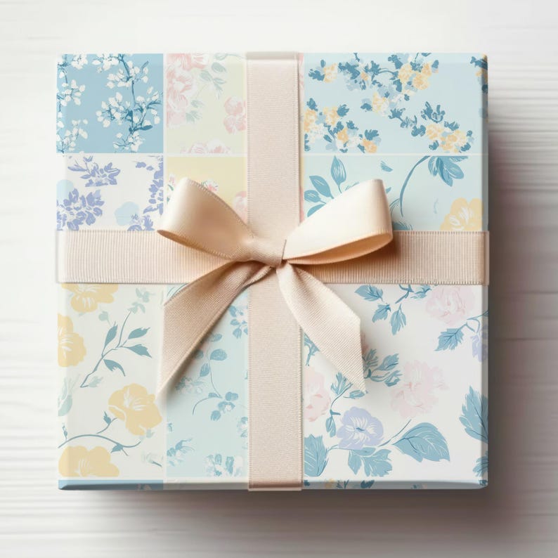 Floral Gift Box, Blue and Yellow Flower Pattern, Decorative Present Box, Elegant Floral Design, Gift Packaging, Special Occasion Gift Wrap