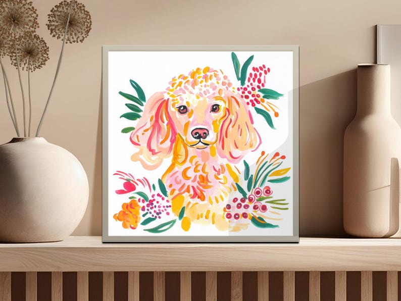 Colorful Dog Wall Art Print, Cute Puppy Illustration Decor, Bright Pet Lover Gift, Whimsical Animal Artwork, Playful Canine Poster