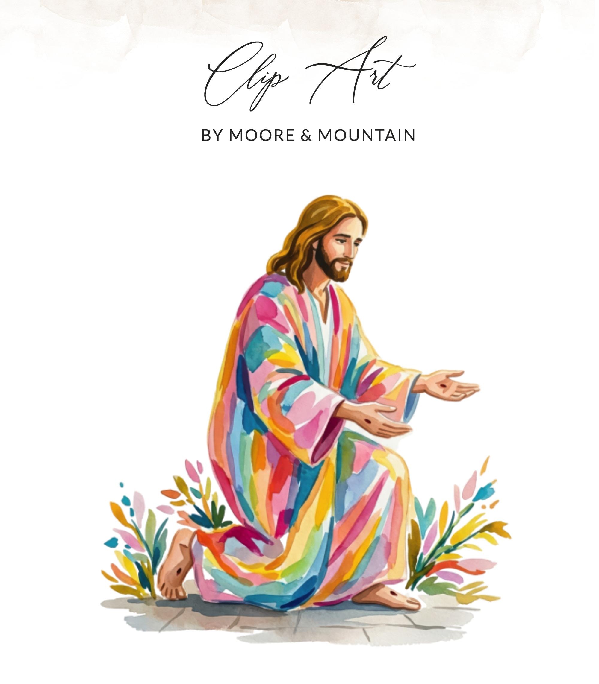 Colorful Jesus Watercolor Clip Art PNG Digital Download | Modern ...