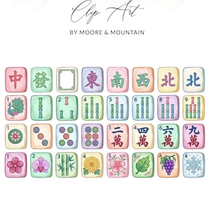 Mahjong tiles with flowers, peacock, and Chinese characters.