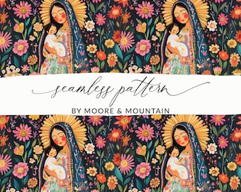 Virgin Mary Seamless Pattern, Mexican Floral Design (Digital Download)
