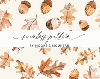 Acorn Seamless Fall Pattern Cute Watercolor Acorns Background Autumn Pattern, Simple Fall Background Pattern Fall Watercolor Leaves PNG