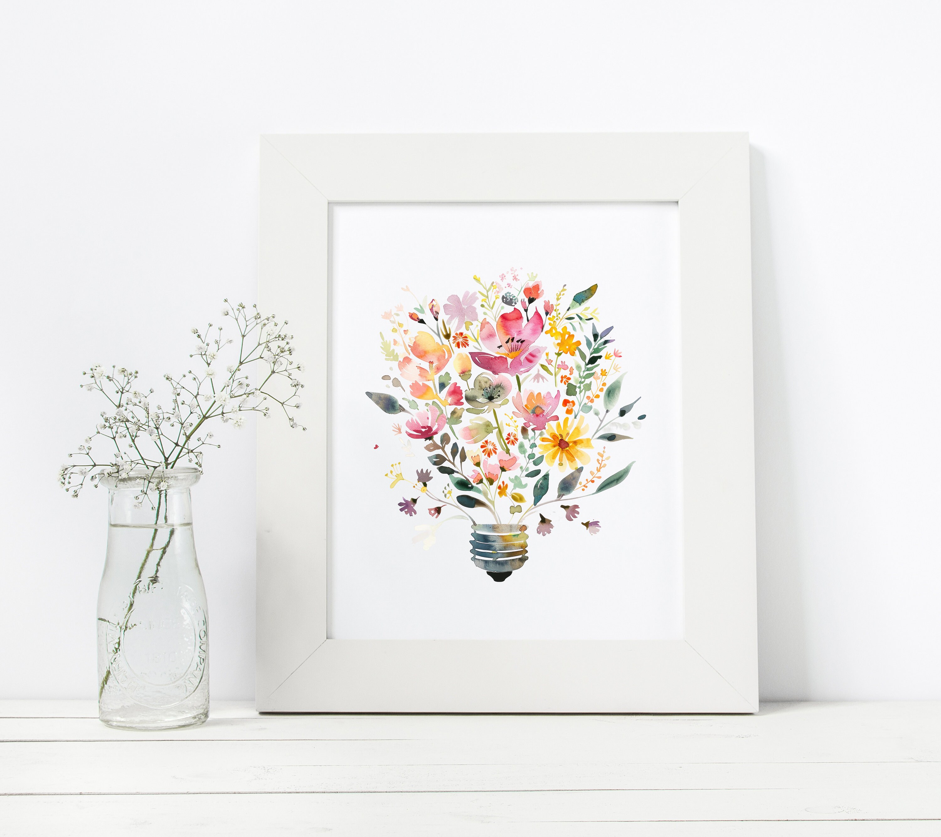 Floral Lightbulb PNG Images, Watercolor Lightbulb Clipart, Painted