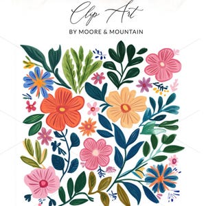 Preppy Floral PNG SVG, Watercolor Digital Print, Colorful Girly Graphic, Trendy Sticker Design, Tropical Illustration, Rainbow Art, Digital