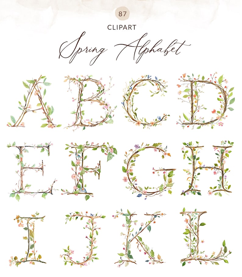 floral alphabet clipart
