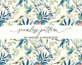 Tropical Bird Seamless Background Pattern Jungle Seamless Modern Background Toucan Seamless Pattern Cuckatoo Background PNG