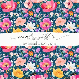 Marine-Blau-Blumen-nahtlose Muster Maximalist-Blumenhintergrund-Muster-nahtlose PNG für Stoff-Design