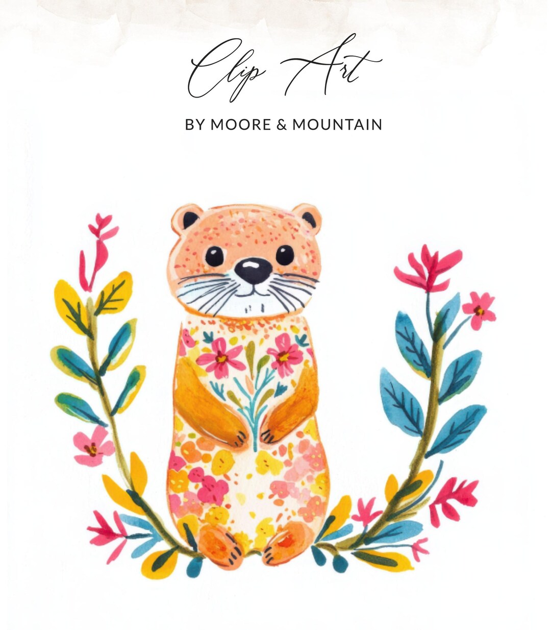 Cute Otter Floral Wreath PNG SVG, Whimsical Animal Art, Watercolor ...