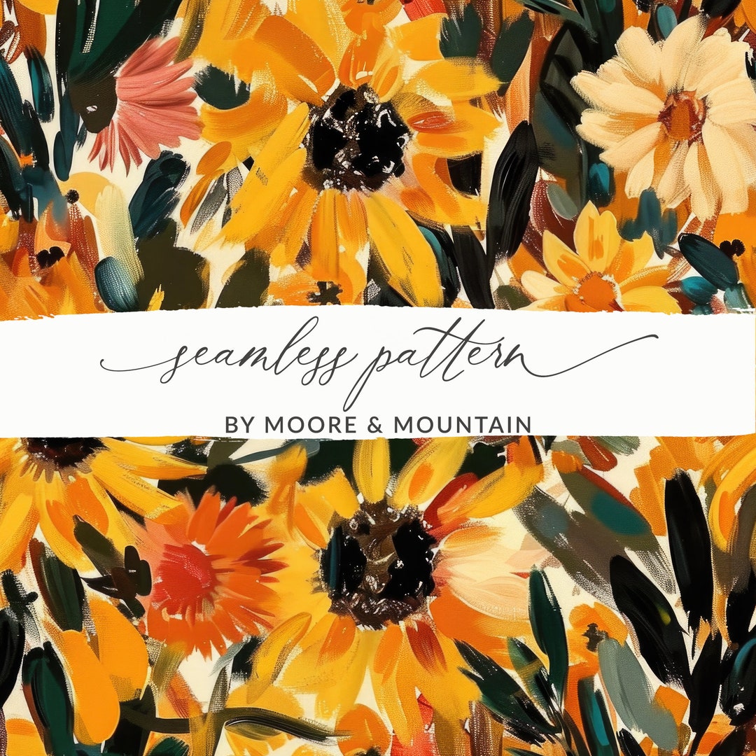 Sunflower Seamless Abstract Painterly Sunflower Pattern Dark Fall ...