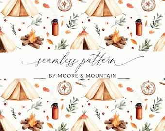 Seamless Camping Background Pattern Repeating Outdoor Background PNG Camping Repeating Pattern Tent Seamless Pattern