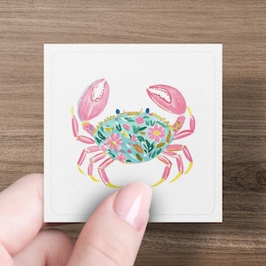 Floral Crab Sticker, Cute Crab Art, Coastal Decor, Ocean Theme Sticker, Beach Lover Gift, Marine Life, Sea Creature Art, Colorful Crab