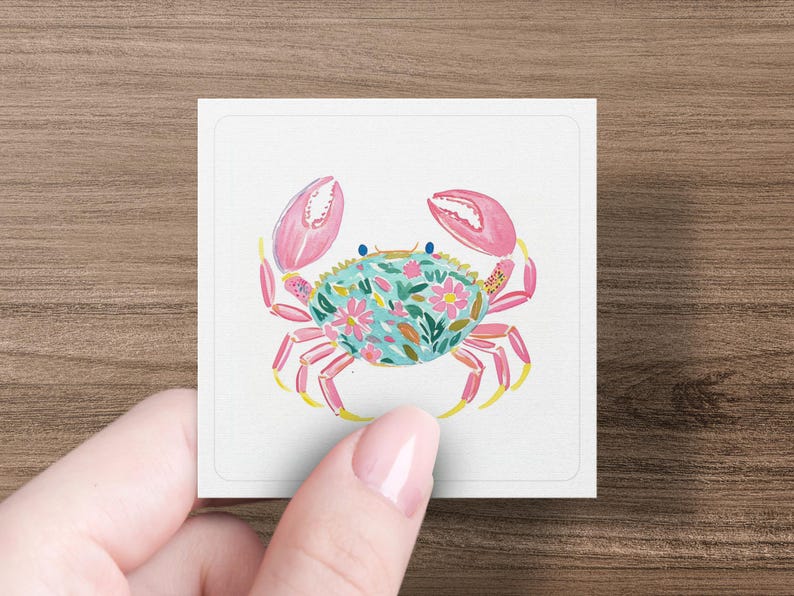 Floral Crab Sticker, Cute Crab Art, Coastal Decor, Ocean Theme Sticker, Beach Lover Gift, Marine Life, Sea Creature Art, Colorful Crab
