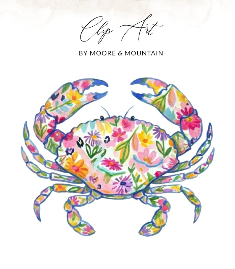 Crab clip art with floral pattern, by Moore & Mountain.