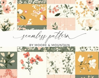 Floral Patchwork Digital Paper, Seamless Flower Pattern (JPEG)
