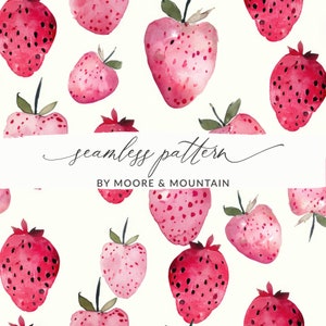 Rosa Erdbeer-nahtloser Hintergrund, Aquarell-Erdbeermuster, sich wiederholender gemalter Erdbeer-Hintergrund, Aquarell-Frucht-Muster
