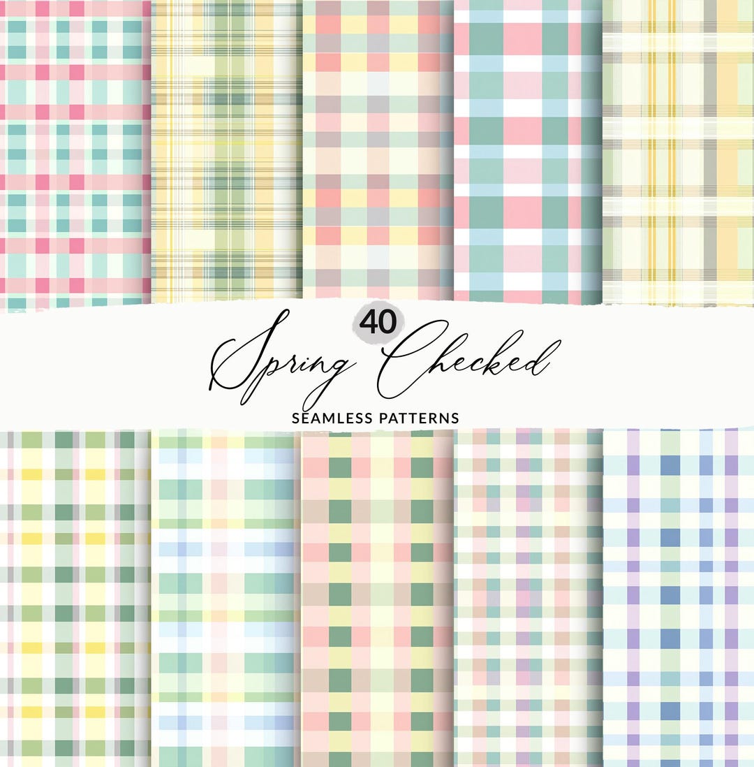 40 Pastel Plaid Spring Checkered Seamless Patterns, Light Pastel ...