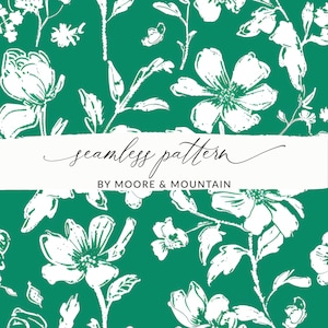 Motif floral vert sans couture imprimé bloc, motif floral vert Kelly sans couture, motif fleurs vertes modernes pour la conception textile