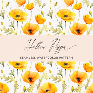 Nahtloses Senfgelb-Mohnmuster Nahtloser Aquarell Mohnblumen Hintergrund, Nahtlose gelben Mohnblumen, JPEG SOFORT-DOWNLOAD
