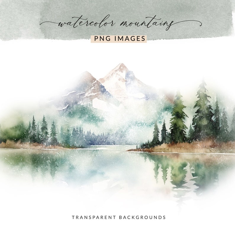 May include: Watercolor painting of a snowy mountain range with a lake in the foreground. The mountains are a light blue and gray color, and the lake is a light blue color. The painting has a soft, dreamy feel.