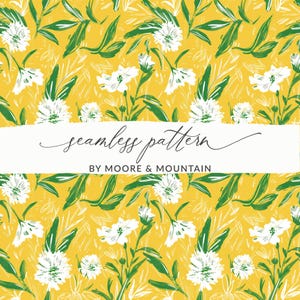 Groen en geel helder voorjaar achtergrondpatroon Modern lente bloemmotief Naadloze gele bloemen achtergrond, patroon, png