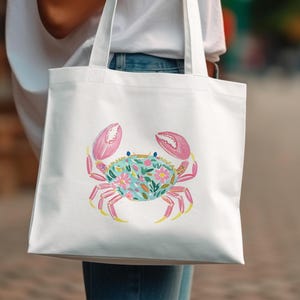 Crab Tote Bag, Cute Sea Creature Tote, Beach Bag, Reusable Grocery Bag, Colorful Crab Print, Eco Friendly Shopping Bag