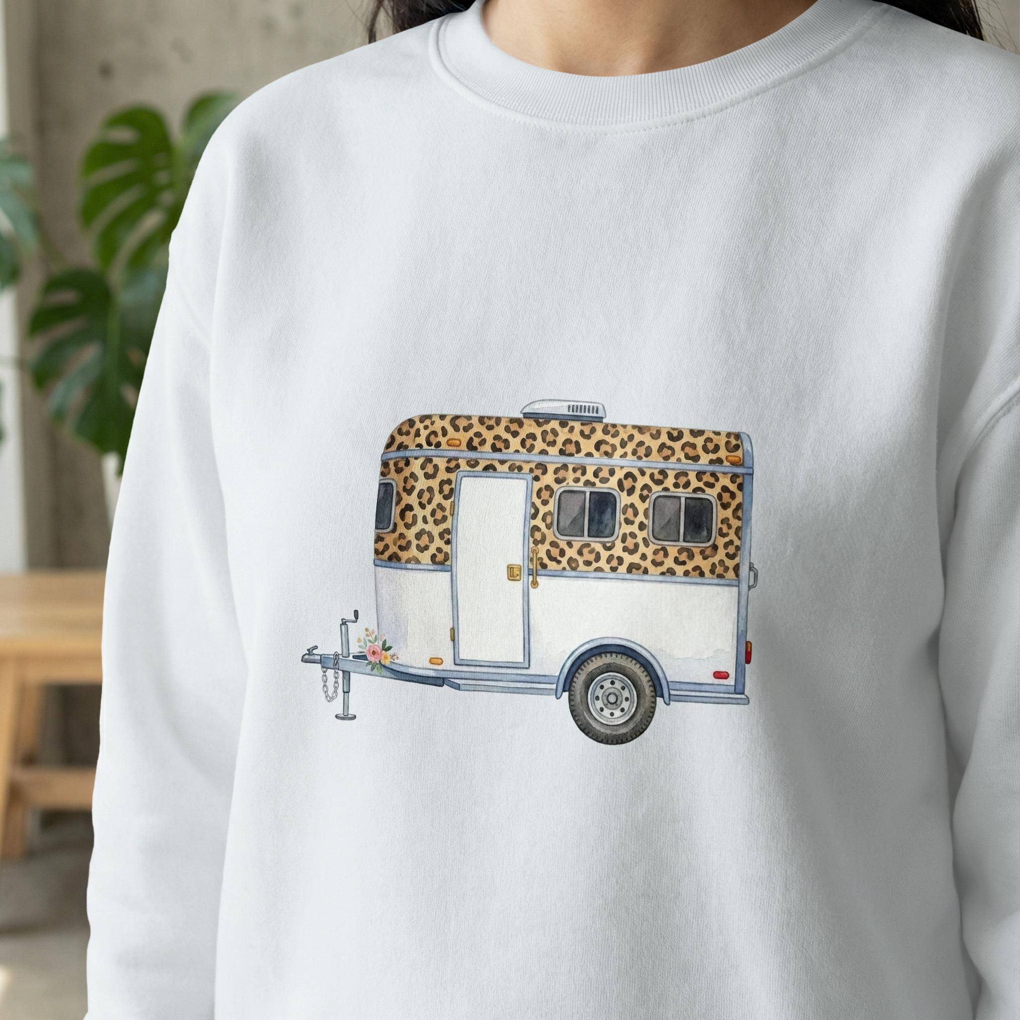 Watercolor Leopard Camper Clip Art PNG SVG Digital, Boho Travel Trailer ...