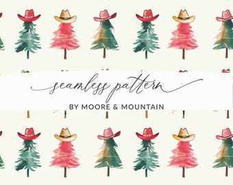 Cowboy Christmas Tree Background Western Christmas Seamless Cowboy Xmas Pattern JPEG Background Texas Christmas JPEG Download