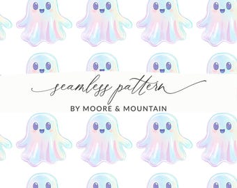 Iridescent Ghost Seamless Pattern Cute Ghost Halloween Coquette Ghost Seamless Pattern Iridescent Halloween Pattern JPEG
