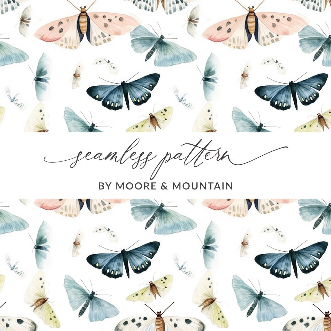 Modern Boho Moths Seamless Pattern for Surface Design, Moths Background
