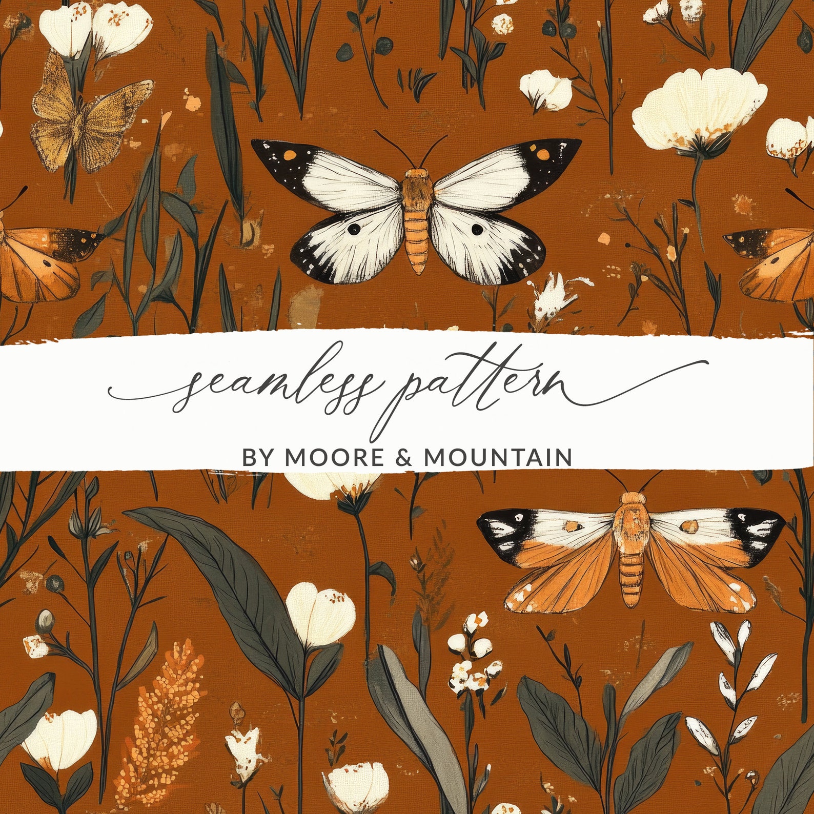 Fall Rust Seamless Pattern Cottagecore Moth Background Rusty ...