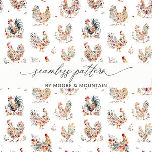 Cute Chickens Seamless Background Farmhouse Chicken Repeating Pattern, Homesteading Background PNG Trendy Seamless Chickens PNG