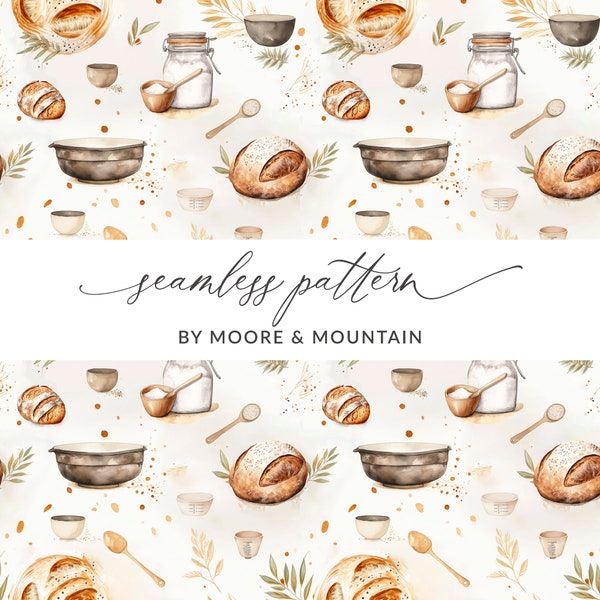 Seamless Sourdough Pattern, Seamless Sourdough Background Pattern, Seamless Bread Background, Digital Paper, Farmhouse Kitchen Background