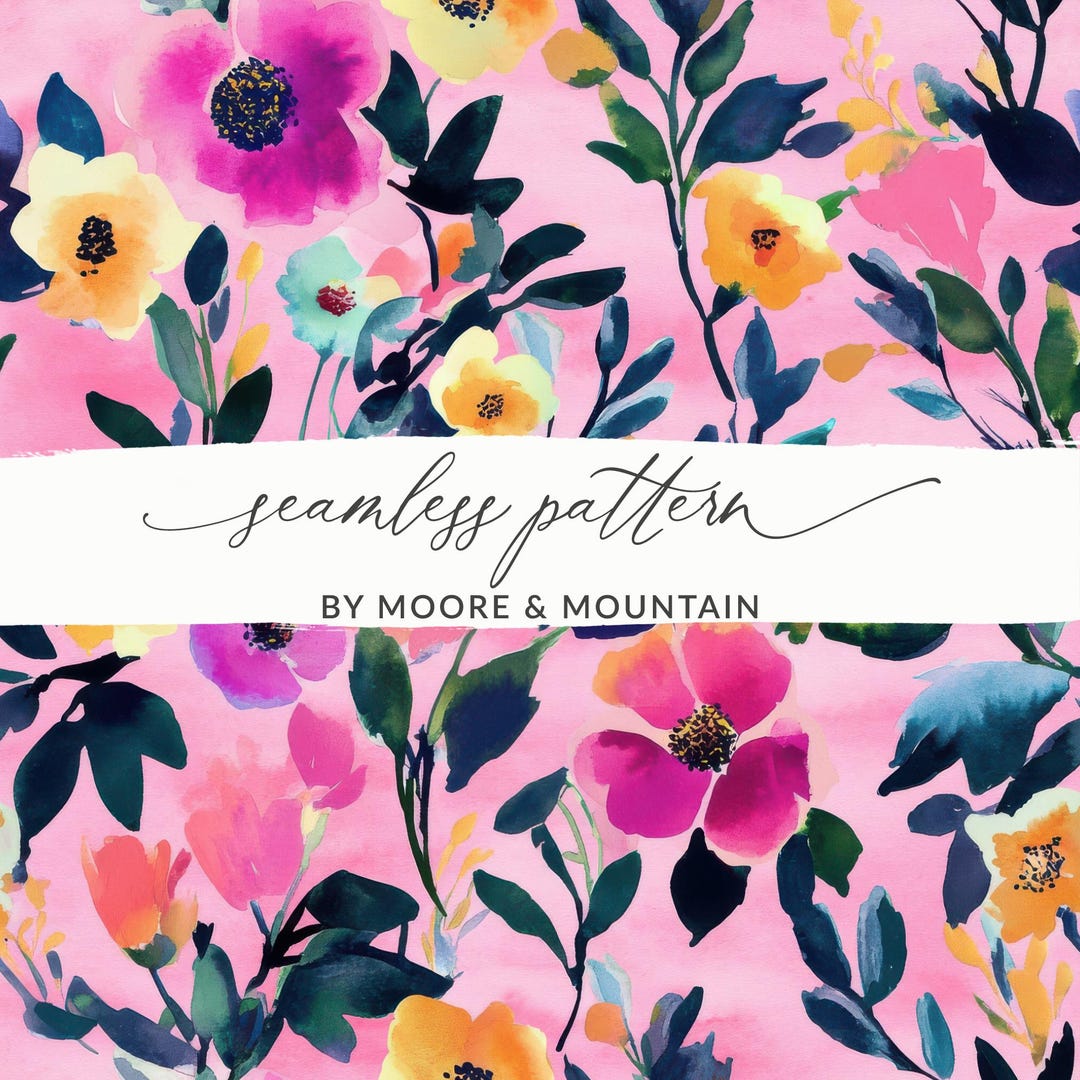 Bright Watercolor Floral Digital Paper, Pink Flower Pattern, Seamless ...