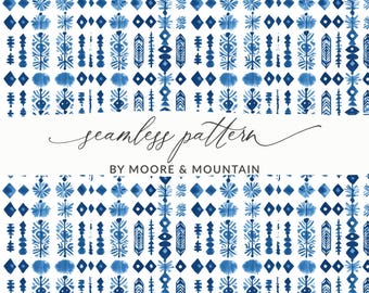 Papier numérique batik bleu indigo, motif sans couture bohème chic (téléchargement numérique)