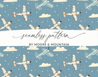 Seamless Airplane Pattern, Seamless Vintage Airplane Background, Little Boy Seamless Pattern Boy Baby Shower Airplane Digital Paper