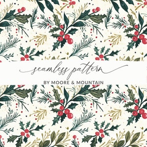 Seamless Holly Berry Pattern, Winter Holly Berries Background, Winter Foliage Seamless Background File Seamless Christmas Leaves Background