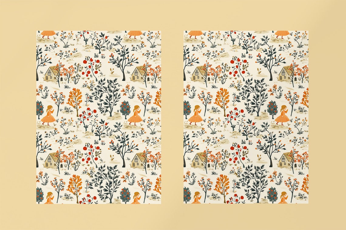 Cottagecore Fall Seamless Background Pattern Autumn Fall Scene ...