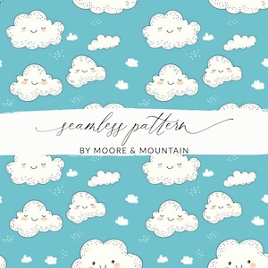 Cute Cloud Seamless Pattern Digital Paper, Sky Background JPG PNG, Nursery Decor Printable, Kawaii Cloud Design, Kids Room Art, Clouds