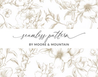 Seamless Toile Pattern, Seamless Floral Toile Pattern, Elegant Floral Garden Toile Background, Toile Seamless Background, Seamless Wedding
