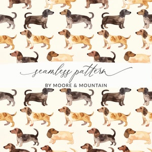 Seamless Dachshund Pattern, Weenie Dog Background, Cute Watercolor Weenie Dog Background Pattern File Seamless Dogs Background