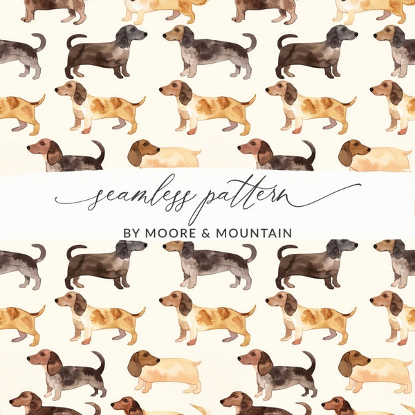 Seamless Dachshund Pattern, Weenie Dog Background, Cute Watercolor Weenie Dog Background Pattern File Seamless Dogs Background