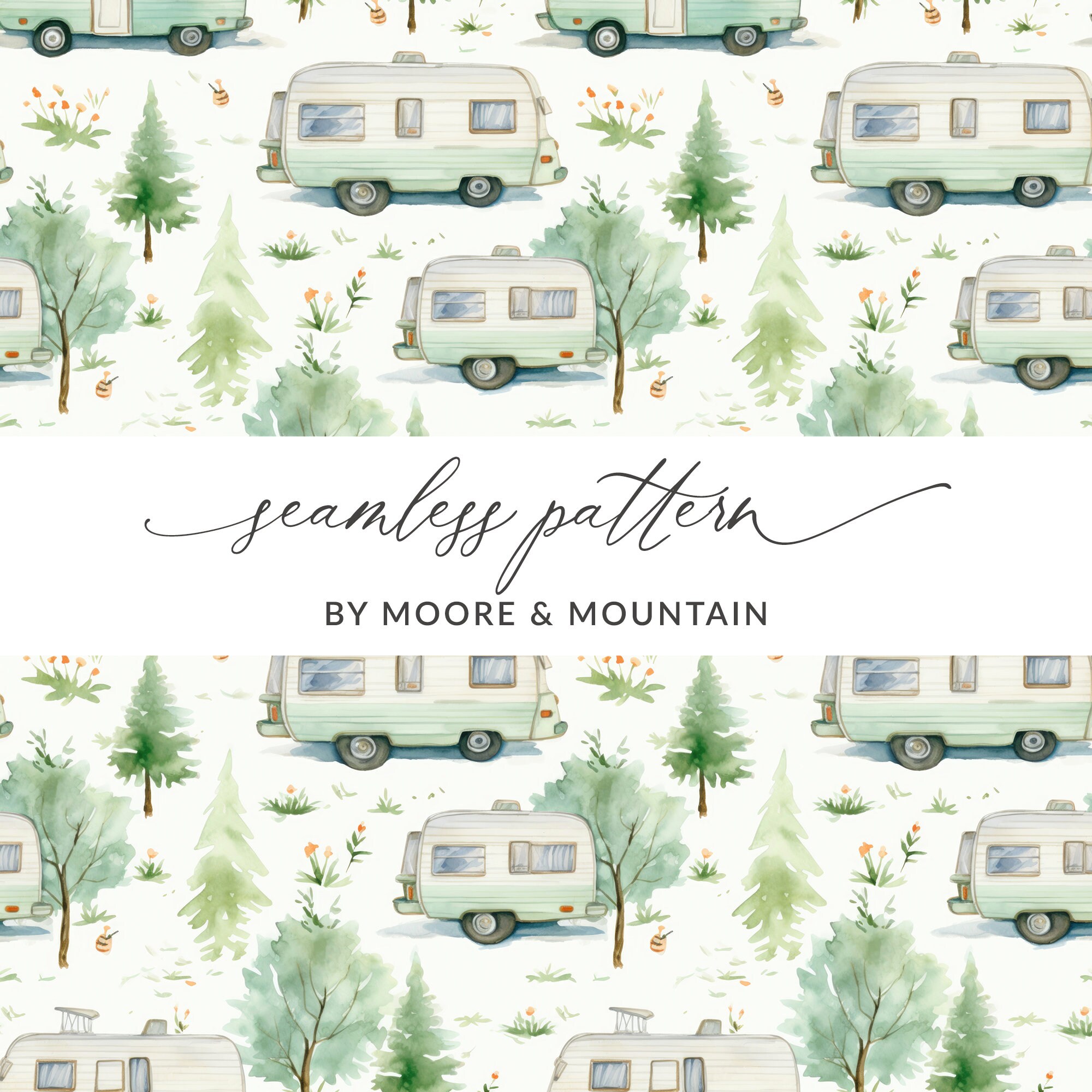 Printable Camper Pattern Seamless Camping Pattern With Camper Seamless Pattern, Vintage Camper ...