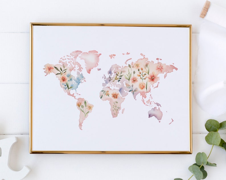 Downloadable World Map Clipart, Flower World Map Clipart Floral ...